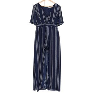 Stilettos Striped Romper Maxi‎ Skirt Overlay Navy White Flutter Sleeve Size XL